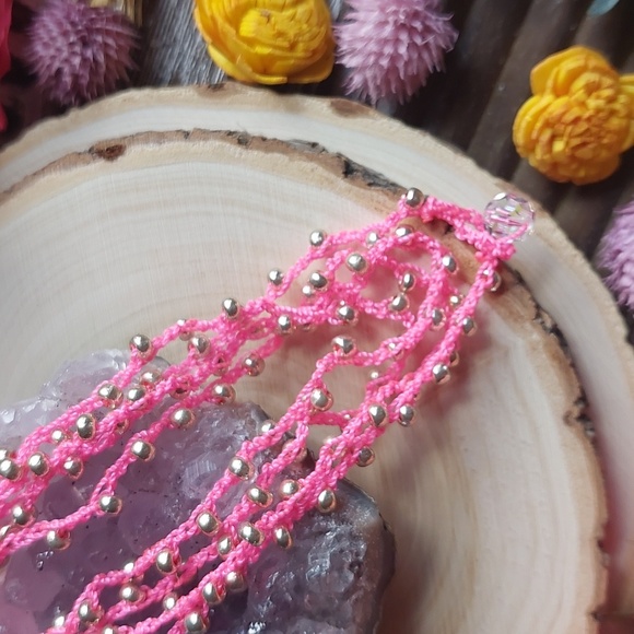 Pink Wrap Necklace, Bohemian, Beachy, Summer, Handcrafted - Picture 14 of 14